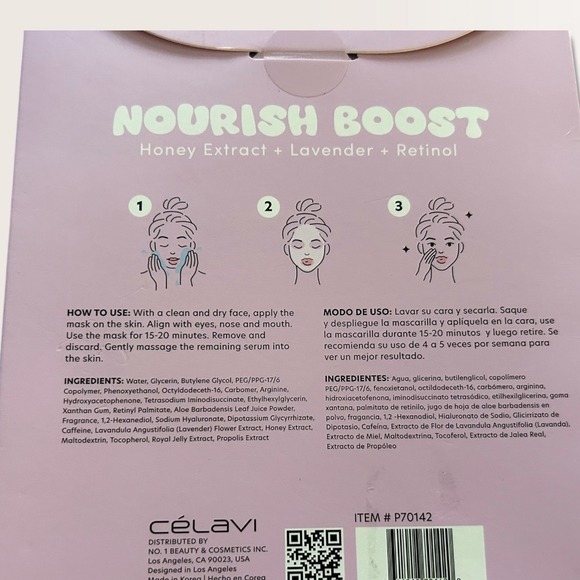 Peanuts Celavi Nourish Boost Sheet Mask Honey Lavender Retinol Limited Edition - Picture 3 of 3